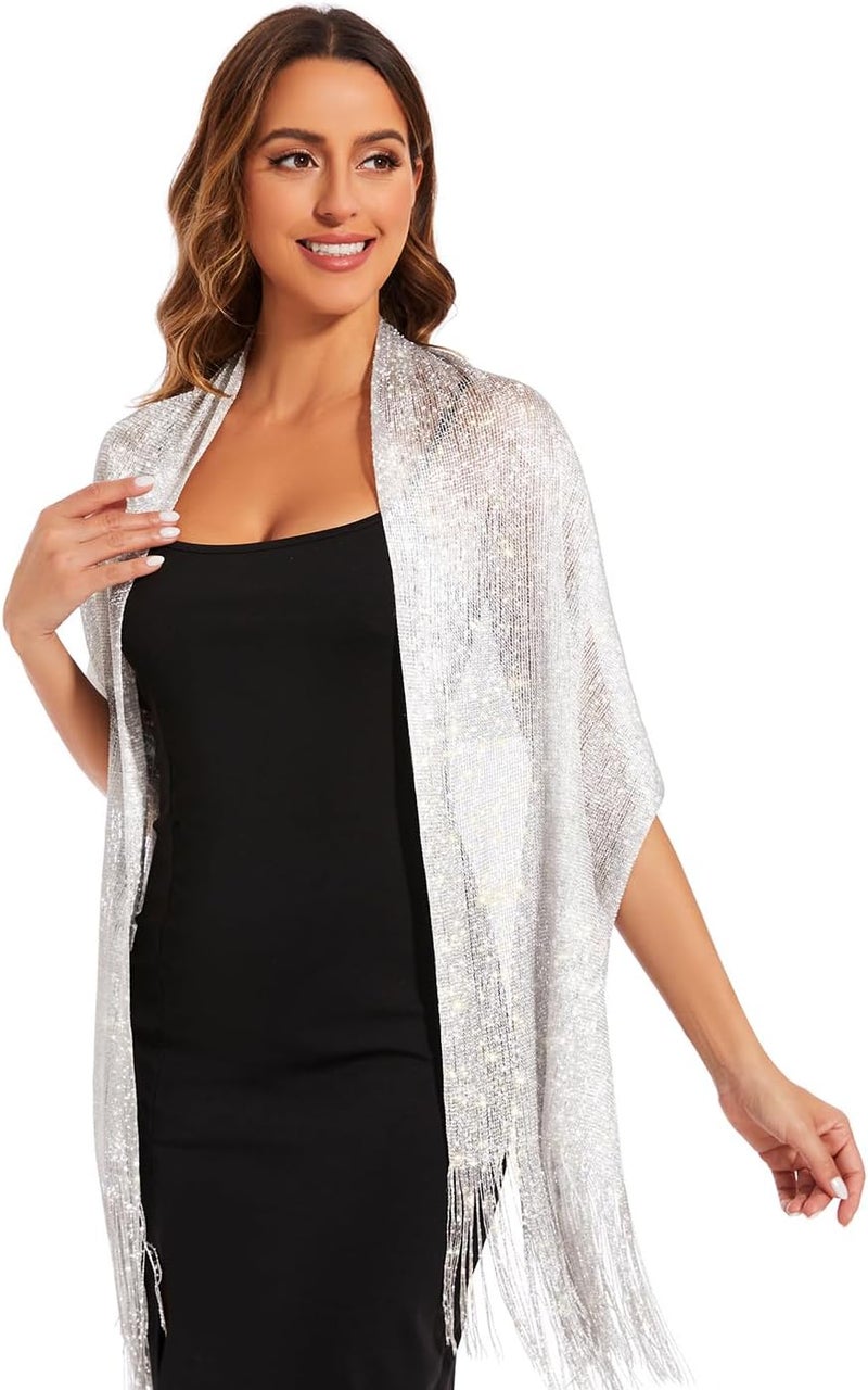 KUNINDOME Sparkling Metallic Shawls and Wraps with Buckle,for Evening Dresses Party Wedding Bride Bridesmaid - Image 1
